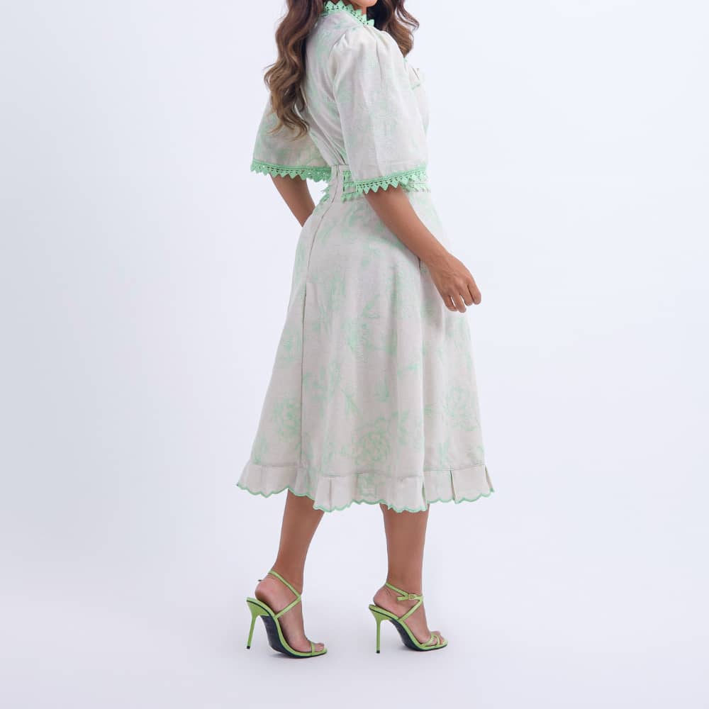 Conjunto Midi Off White com Bordado Verde Luana - FL01