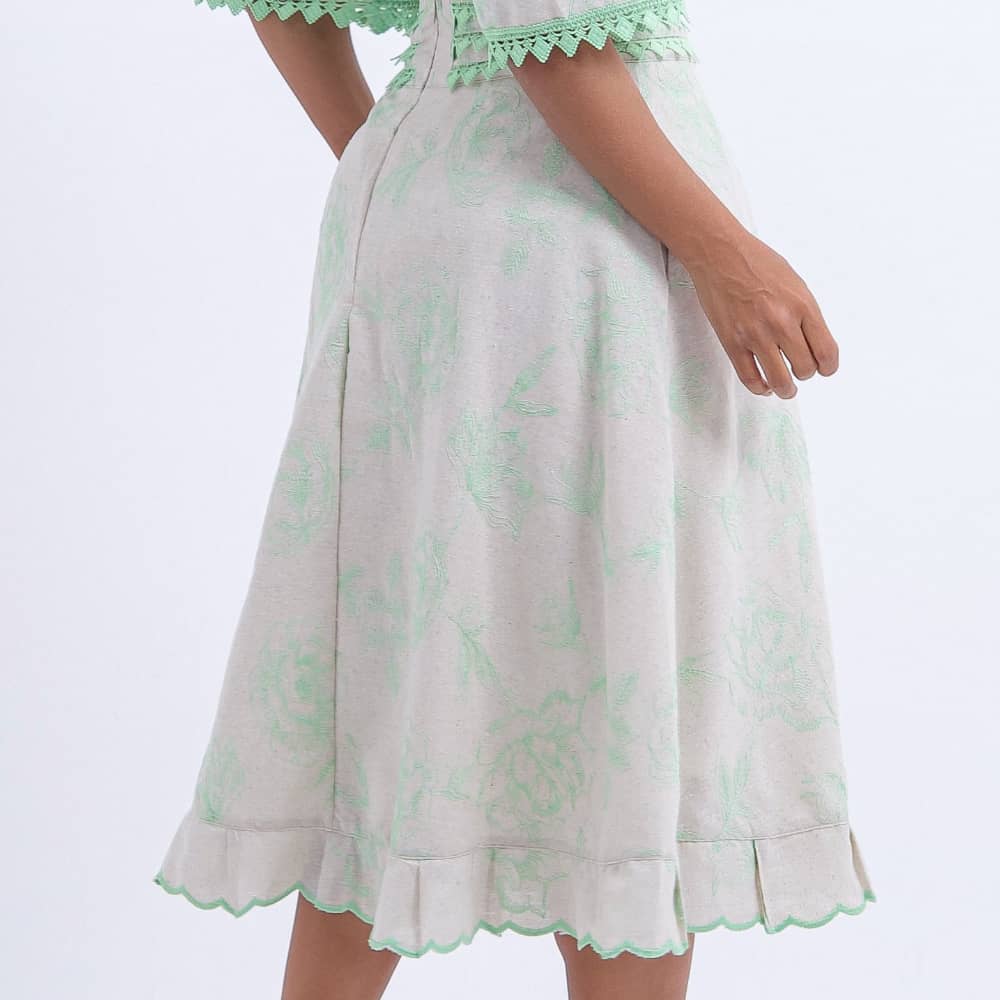 Conjunto Midi Off White com Bordado Verde Luana - FL01