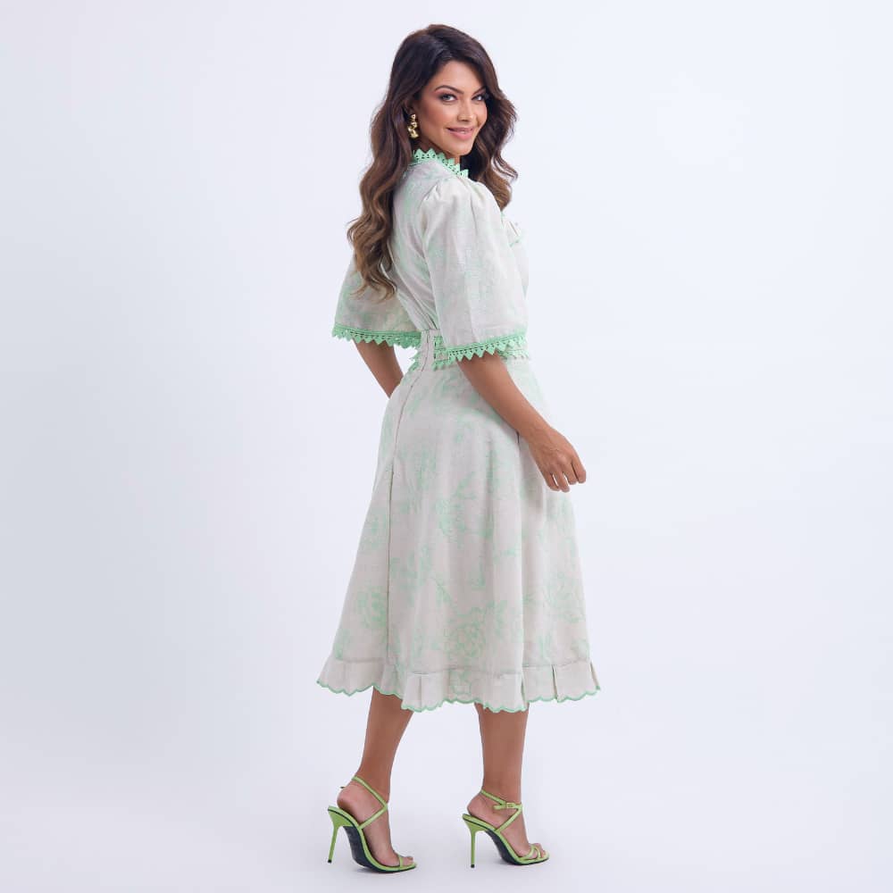 Conjunto Midi Off White com Bordado Verde Luana - FL01