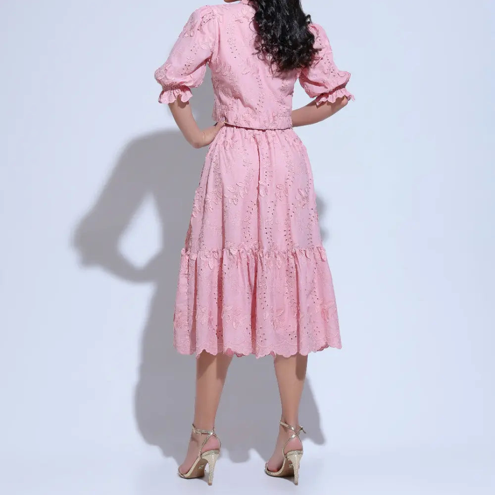 Conjunto Feminino Richelieu 3D Rosa Bordado Luma - FL22